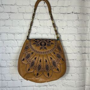 Isabella Fiore Embroidered Leather Hobo Bag Handbag Purse Pocket Book